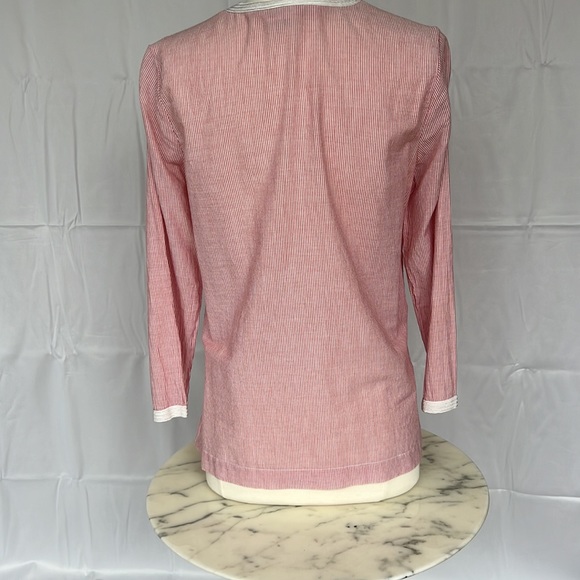 J Crew Embroidered red and white pin stripe tunic top. Size 6 - Picture 5 of 12